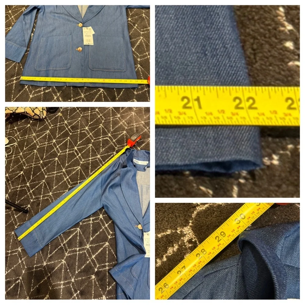 NWT! ZARA DENIM EFFECT OVERSIZED BLAZER and WIDE LEG PANTS INDIGO